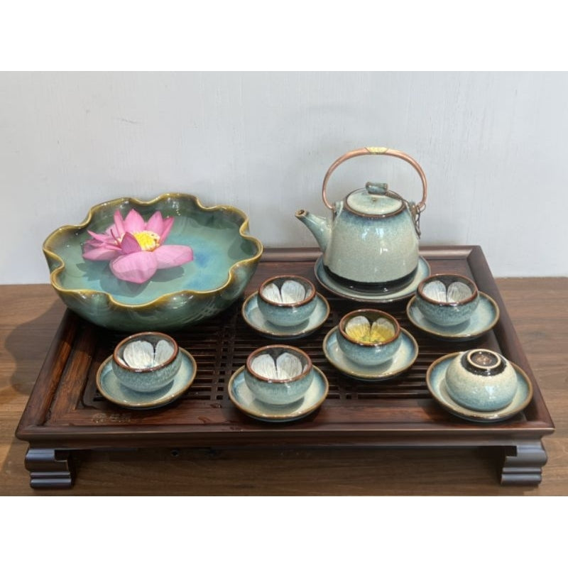Bộ Trà Men Thỏ Ngọc - Ấm chén gốm Bát Tràng cao cấp